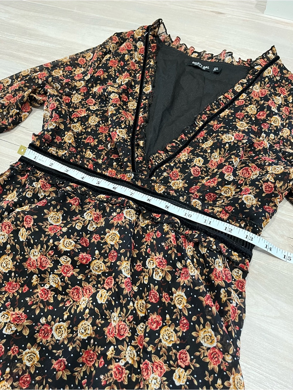 Nasty Gal “I’ll Be Bouquet” Black Sheer Floral Dress with Red & Cream Roses - Picture 14 of 16